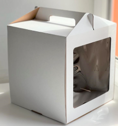 Изображение Коробка для торта с ручкой и окошком, 260*260*280 мм (белая)